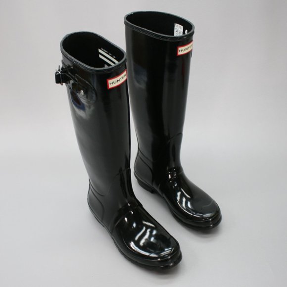 Hunter Ladies 9 Original Tall Gloss Black Buckle Strap WP Rubber Rain Boots - Picture 6 of 12